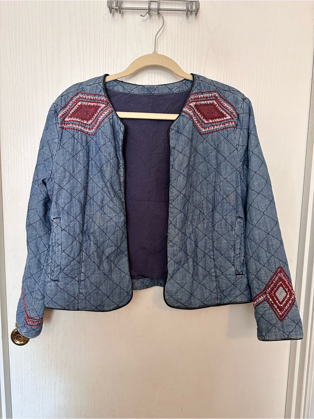Quilted and embroidered chambray jacket